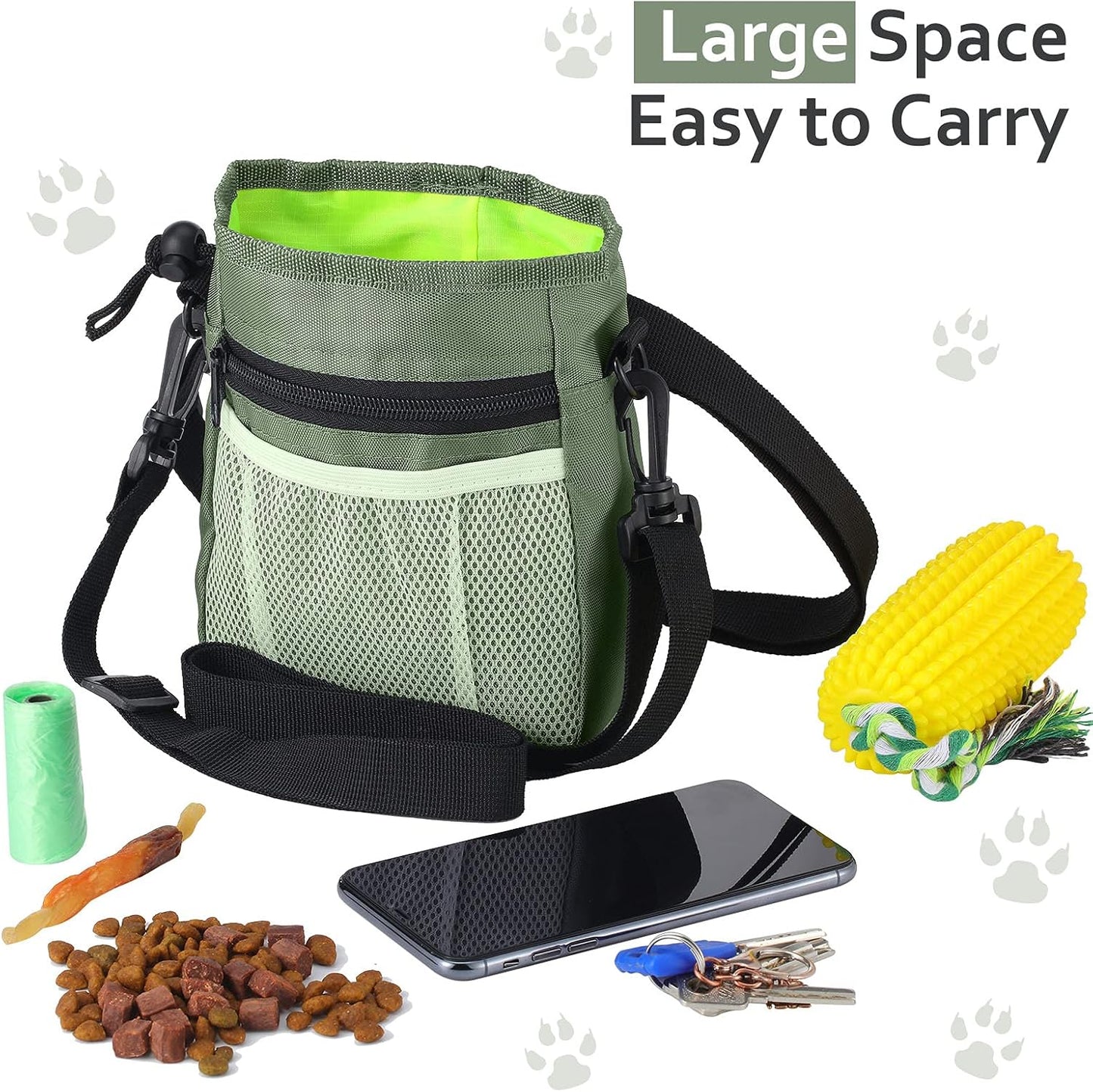 Dog Clicker Training Kit, 1 Dog Treat Training Pouch and 2 Pieces Pet Training Clicker with Wrist Strap, Built in Poop Bag Dispenser Easily Carrying Pet Toys Treats (Army Green,Solid Pattern)