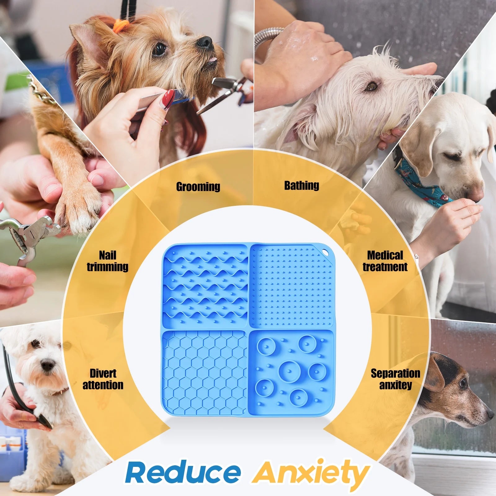 Slow Feeder Mat for Dogs and Cats，Large Lick Mat Slow Feeder for Anxiety Relief Dog Toys Feeding Mat for Butter Yogurt Peanut, Pets Supplies Bathing Grooming Training, Blue