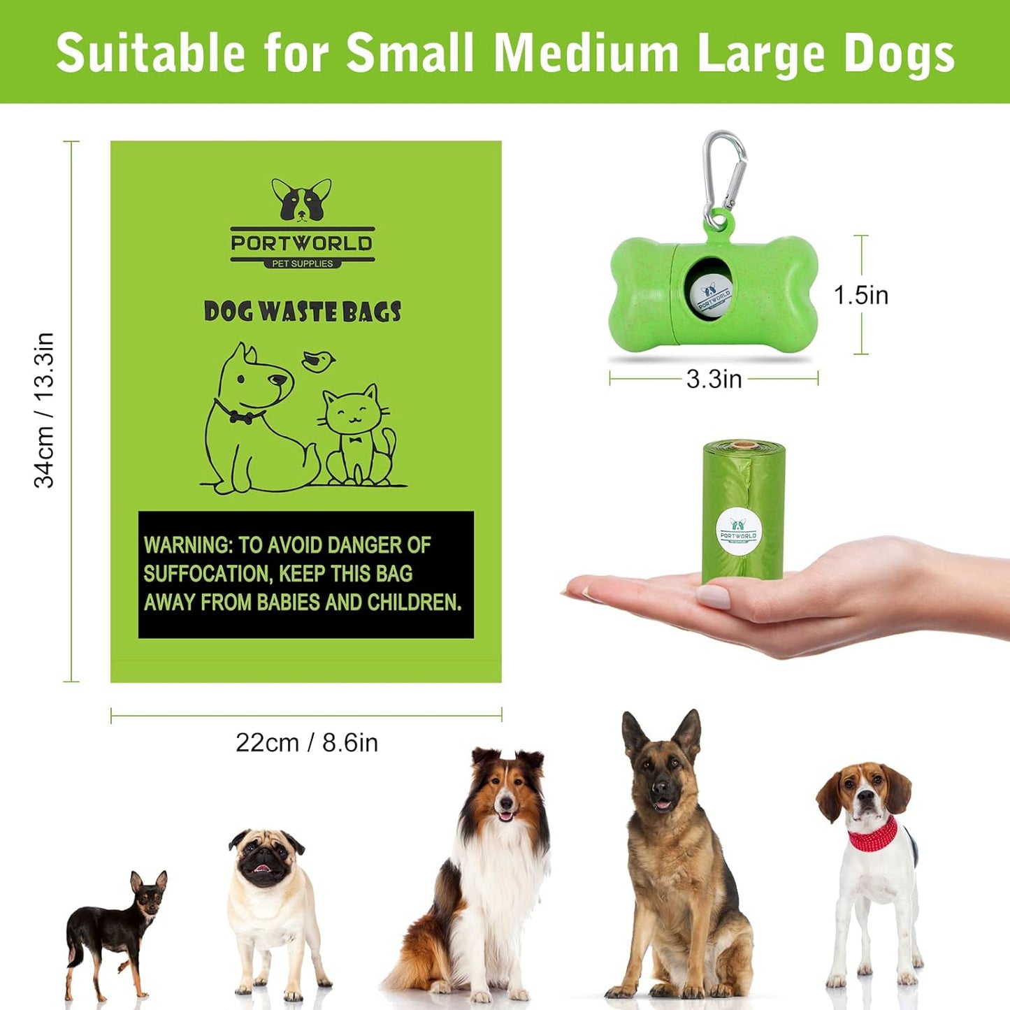 Dog Poop Bag (360 Count), Dogs Bags for Poop, 9X13 Inches Leak-Proof Dog Waste Bags Refills Rolls with 1 Holder (Unscented)
