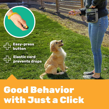 Dog Training Set, Puppy Supplies Starter Kit with Dogs Clicker, Treat Pouch Bag, Housetraining Door Bells, Ultrasonic Whistle, for Teaching Pet Commands, Bark Control, and Potty Training