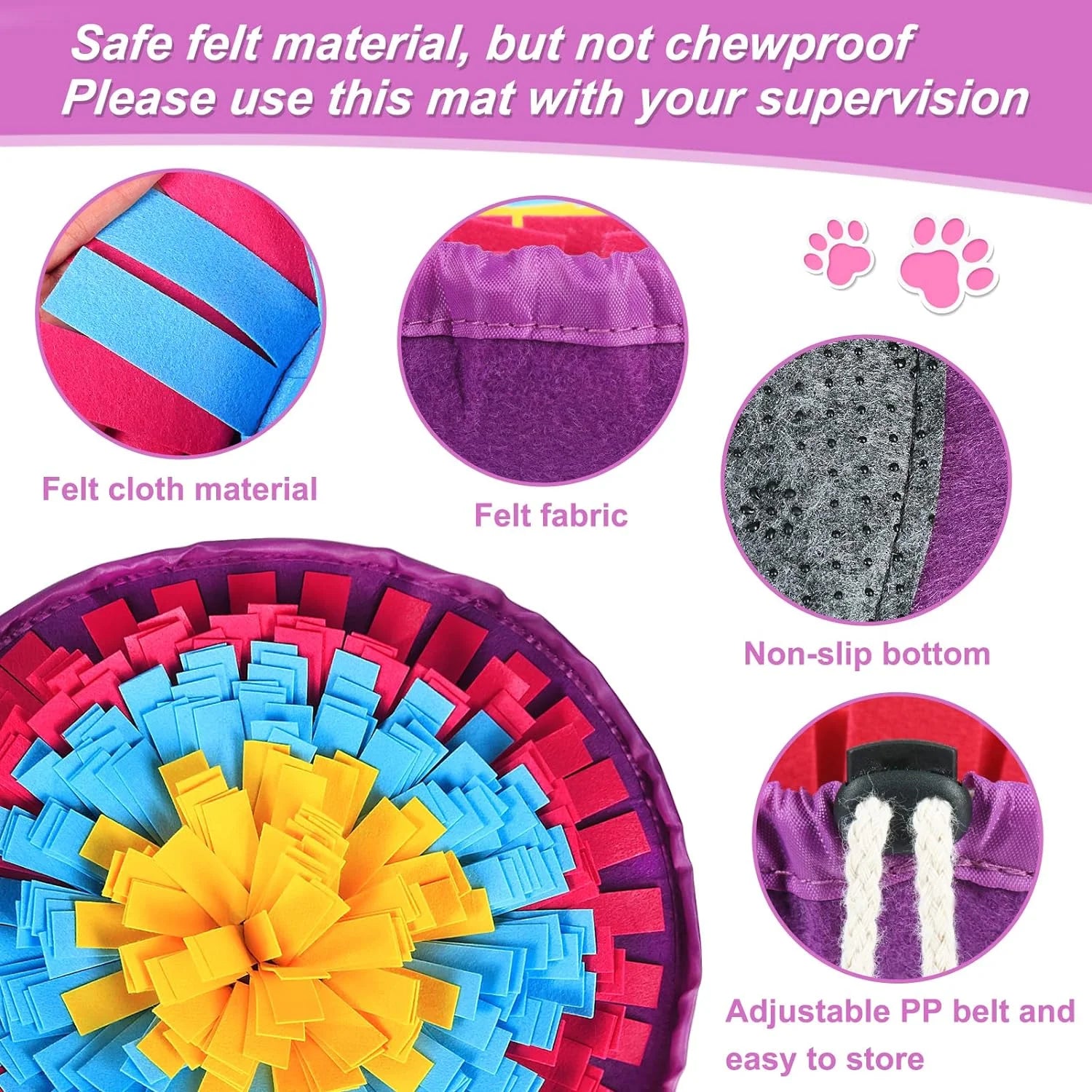 Snuffle Mat for All Breeds Dogs, Interactive Washable Foraging Mat for Slow Eating and Mental Stimulation (Yellow Blue Purple)