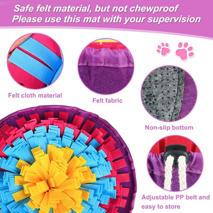 Snuffle Mat for All Breeds Dogs, Interactive Washable Foraging Mat for Slow Eating and Mental Stimulation (Yellow Blue Purple)