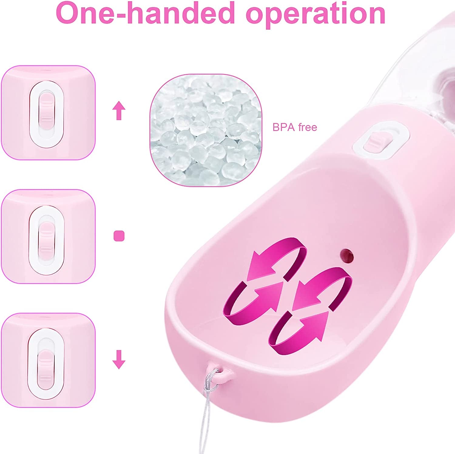 Dog Water Bottle Portable Pet Water Bottle Leak Proof Dog Water Dispenser and Food, Lightweight Dog Travel Water Bottle Bowl for Walking and Trave (Pink)