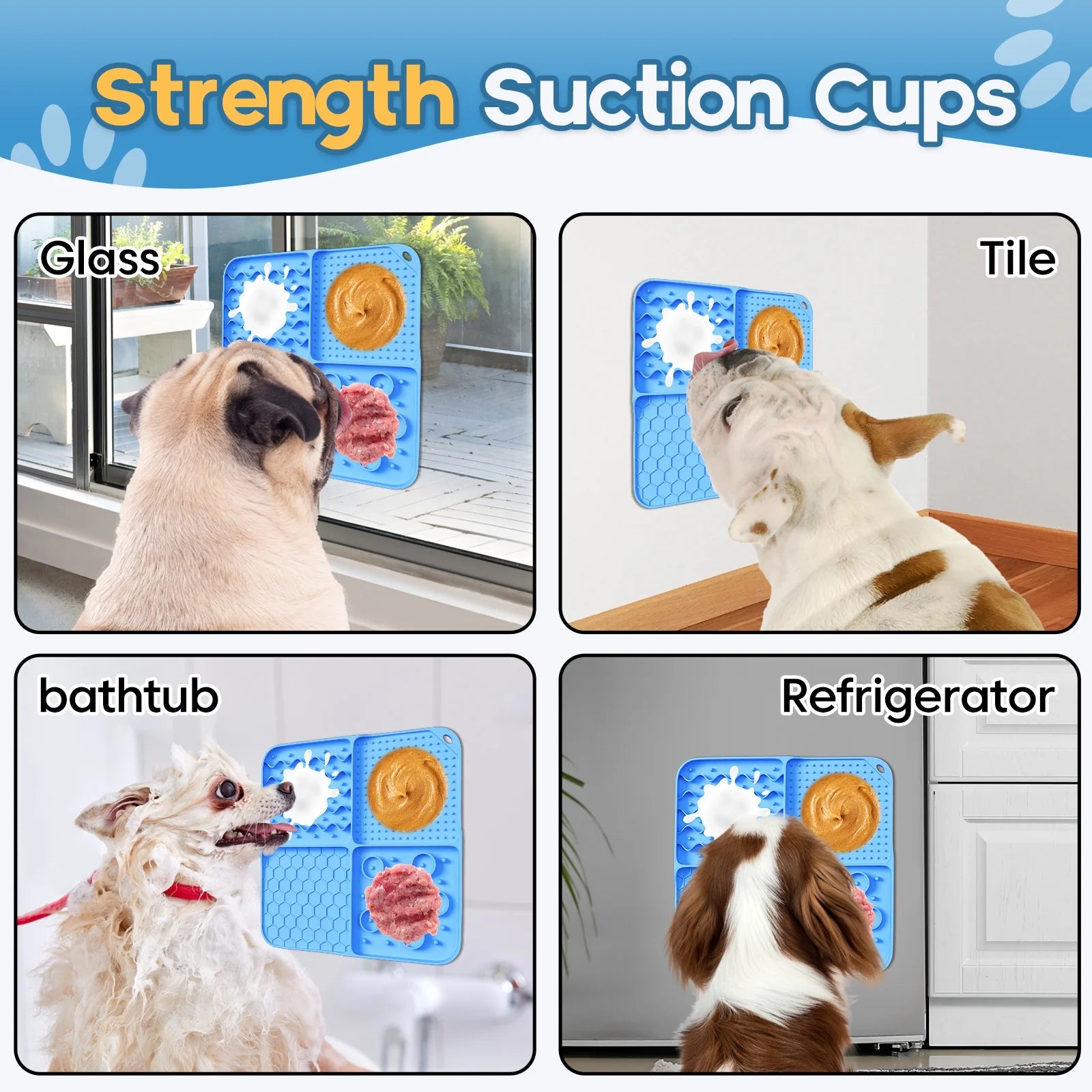 Slow Feeder Mat for Dogs and Cats，Large Lick Mat Slow Feeder for Anxiety Relief Dog Toys Feeding Mat for Butter Yogurt Peanut, Pets Supplies Bathing Grooming Training, Blue