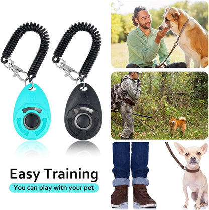 Dog Clicker Training Kit, 1 Dog Treat Training Pouch and 2 Pieces Pet Training Clicker with Wrist Strap, Built in Poop Bag Dispenser Easily Carrying Pet Toys Treats (Army Green,Solid Pattern)