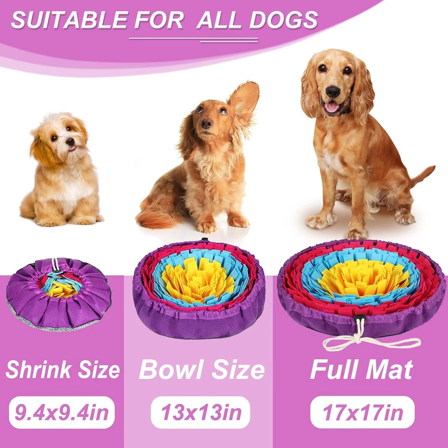 Snuffle Mat for All Breeds Dogs, Interactive Washable Foraging Mat for Slow Eating and Mental Stimulation (Yellow Blue Purple)
