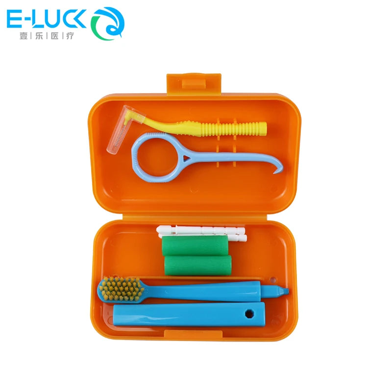 Dental Cleaning Care Kits Portable Travel Oral Cleaning Kits Detachable Toothbrush Interdental Brush Tongue Scraper Storage Case