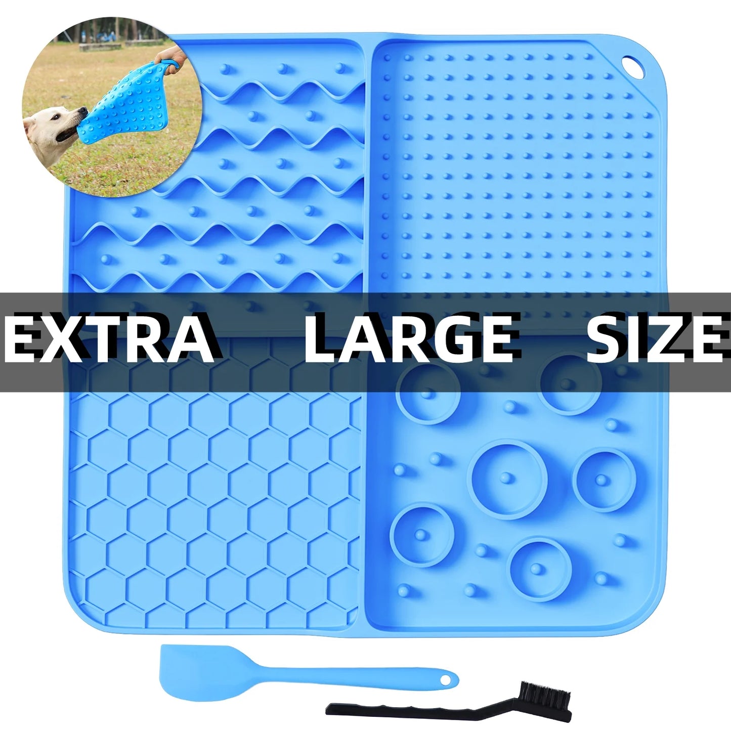 Slow Feeder Mat for Dogs and Cats，Large Lick Mat Slow Feeder for Anxiety Relief Dog Toys Feeding Mat for Butter Yogurt Peanut, Pets Supplies Bathing Grooming Training, Blue
