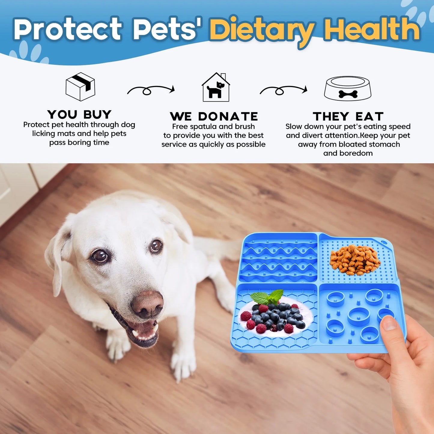 Slow Feeder Mat for Dogs and Cats，Large Lick Mat Slow Feeder for Anxiety Relief Dog Toys Feeding Mat for Butter Yogurt Peanut, Pets Supplies Bathing Grooming Training, Blue