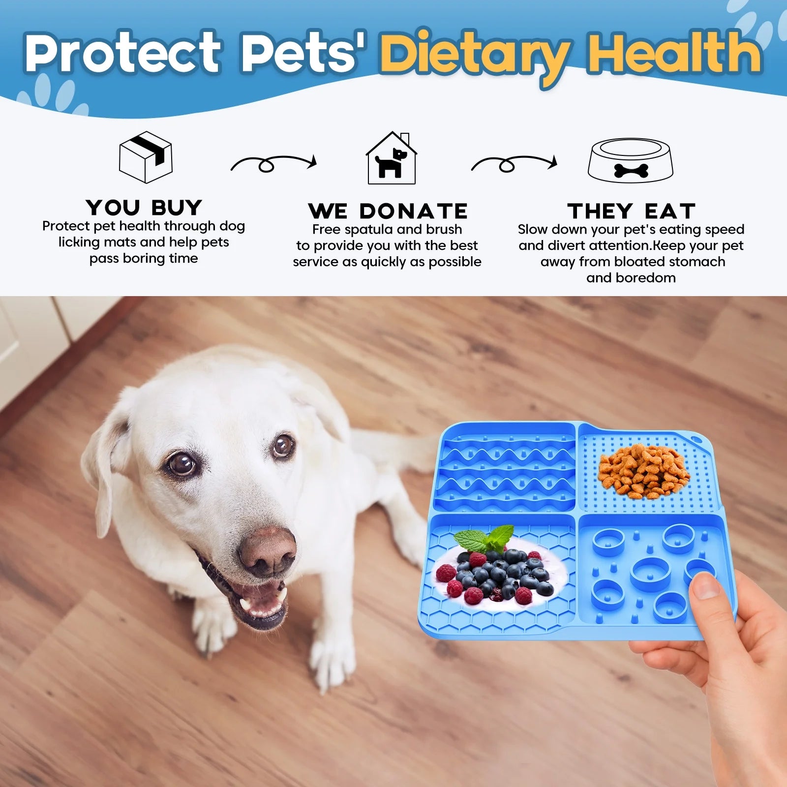 Slow Feeder Mat for Dogs and Cats，Large Lick Mat Slow Feeder for Anxiety Relief Dog Toys Feeding Mat for Butter Yogurt Peanut, Pets Supplies Bathing Grooming Training, Blue