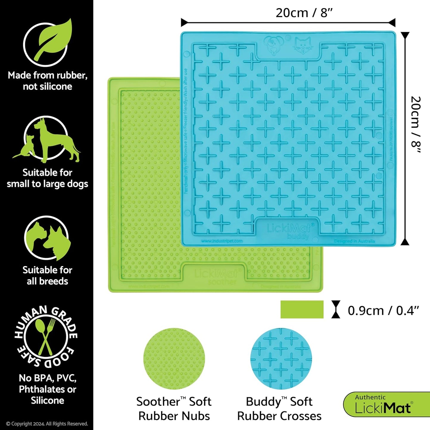 8"X8" Pack of 2 Classic Soother & Buddy Dog Slow Feeders Lick Mat Boredom Anxiety Reduction Perfect for Food Treats Yogurt Peanut Butter Fun Alternative to Slow Feed Dog - (Green & Turquoise)